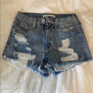 ripped medium washed denim shorts